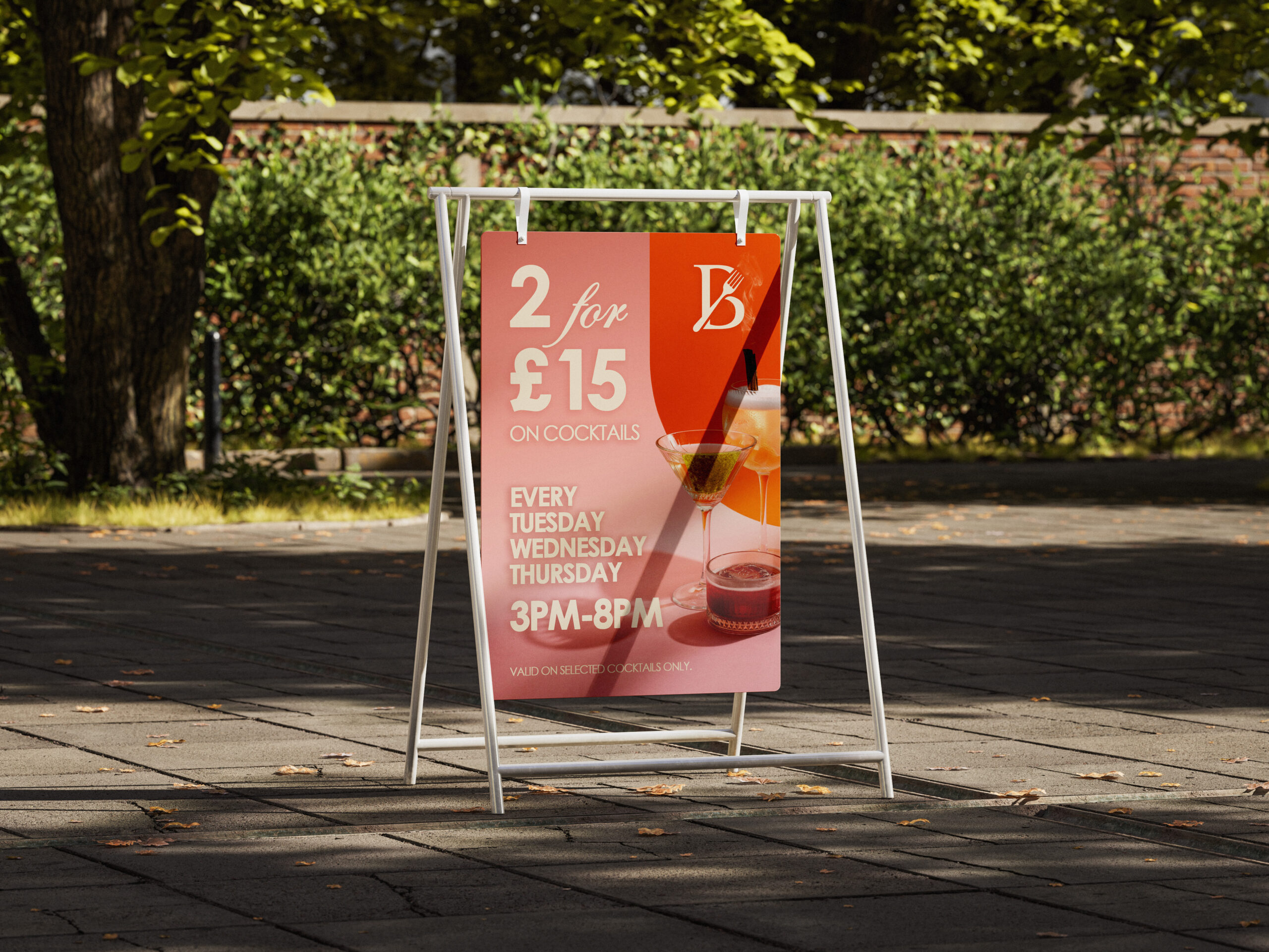 Bells Eatery: A-frame sign design for a cocktail happy hour offer